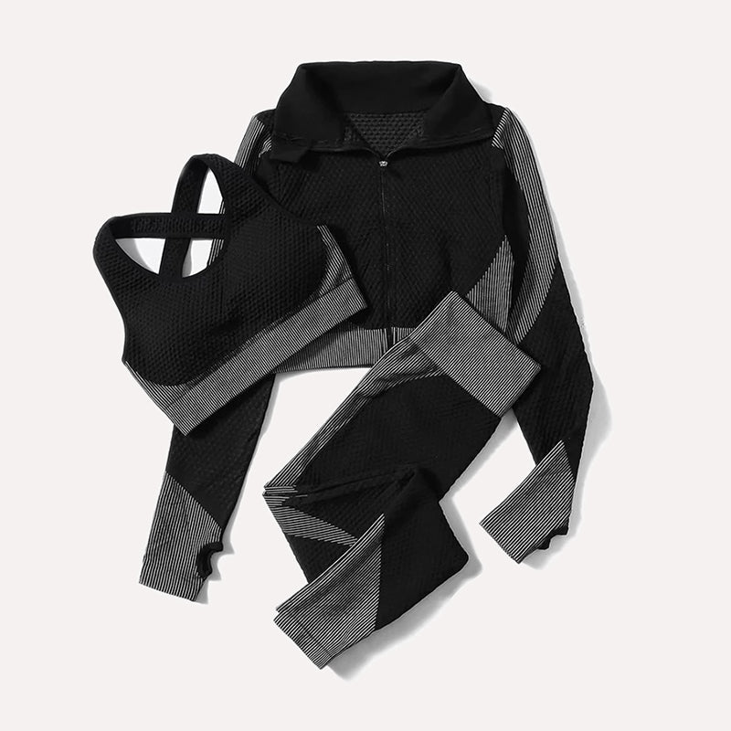 Athletica Seamless 3-Teiliges Sport-Set – Schwarz & Grau